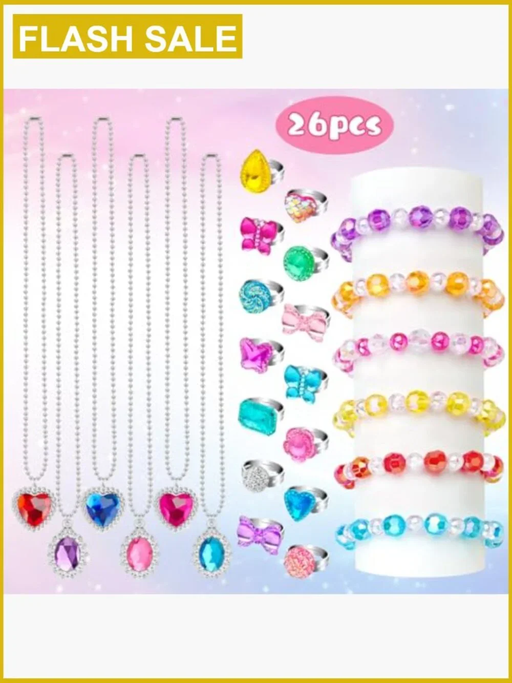 Kids Jewelry Set 26 Pc Necklaces Bracelets Rings Dress Up Play Costume